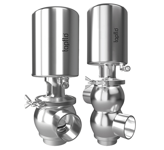 Two single seat valves on a white background